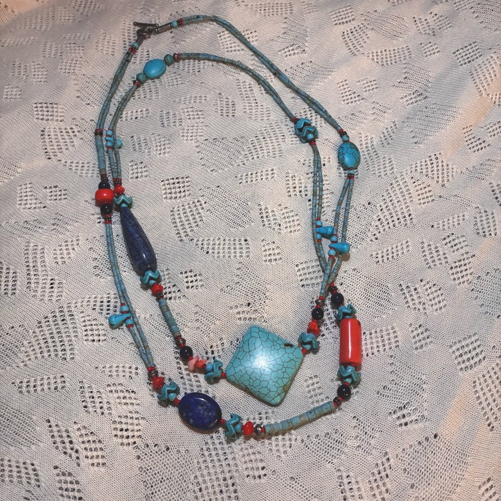 Handcrafted Statement Necklace Turquoise, Lapis, … - image 1